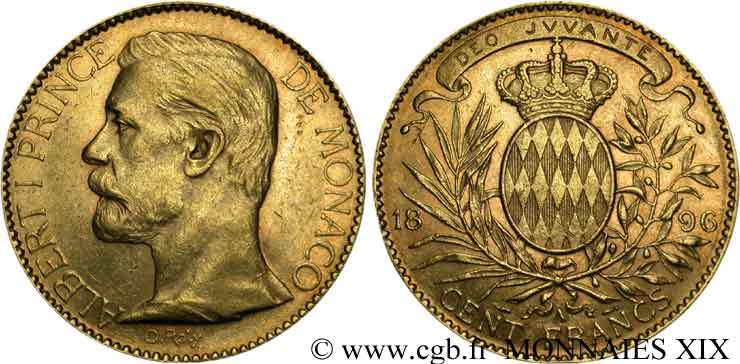 MONACO - PRINCIPALITY OF MONACO - ALBERT I 100 francs or 1896 Paris XF 
