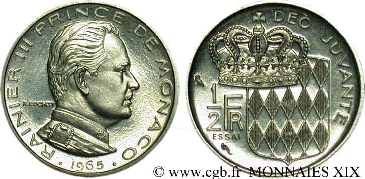 MONACO - PRINCIPALITY OF MONACO - RAINIER III Essai du demi-franc 1965 Paris MS 