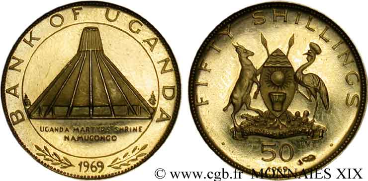RÉPUBLIQUE D OUGANDA 50 shillings, visite du Pape Paul VI 1969  MS 