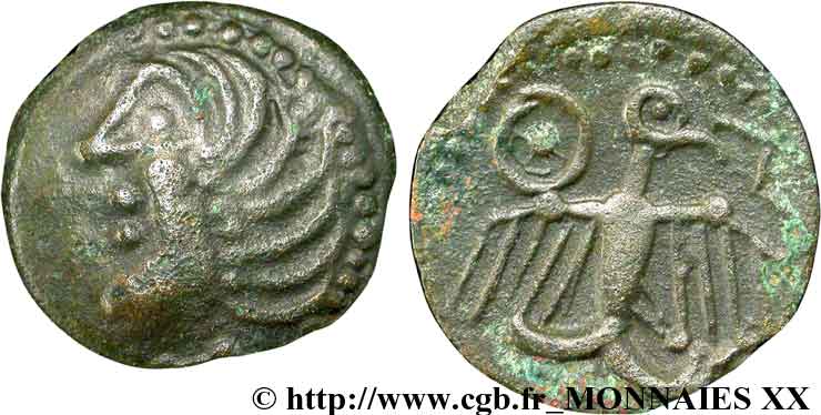 GALLIA - CARNUTES (Beauce area) Bronze à l’aigle et à la rouelle, tête à gauche XF/AU