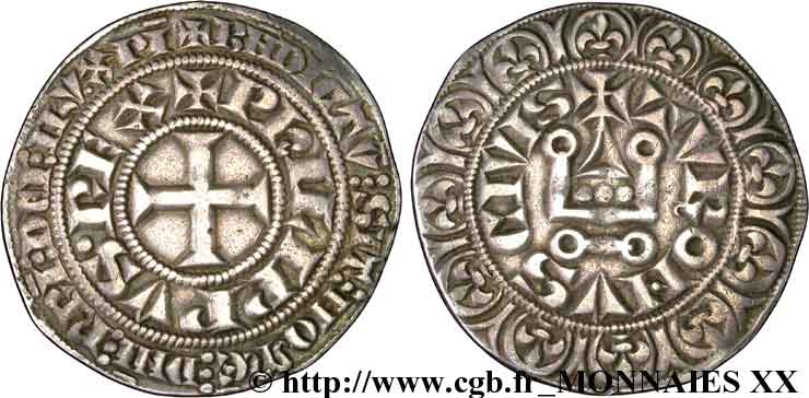 PHILIP IV  THE FAIR  Gros tournois à l O rond c. 1305  XF