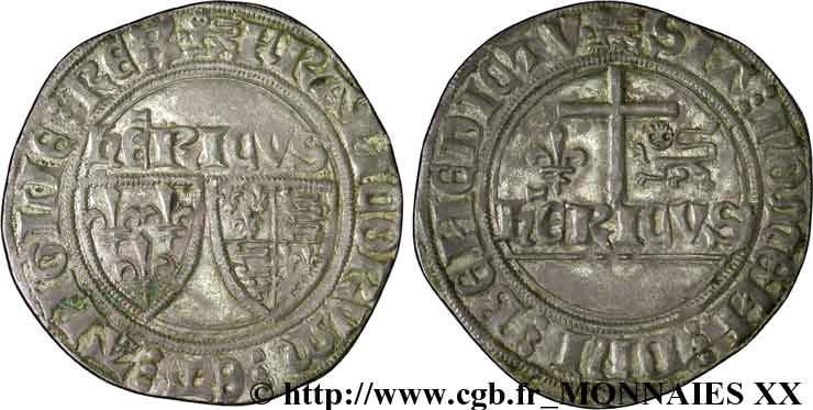 HENRY VI DE LANCASTRE - ROI DE FRANCE (1422-1453) - ROI D ANGLETERRE (1422-1461) et (1470-1471) Blanc aux écus 23/11/1422 Rouen TTB