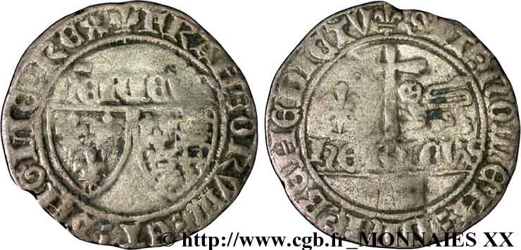 HENRY VI DE LANCASTRE - ROI DE FRANCE (1422-1453) - ROI D ANGLETERRE (1422-1461) et (1470-1471) Blanc aux écus 23/11/1422 Saint-Lô TB+