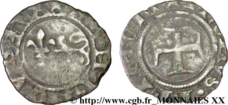 HENRY VI DE LANCASTRE - ROI DE FRANCE (1422-1453) - ROI D ANGLETERRE (1422-1461) et (1470-1471) Denier tournois n.d. Nevers TB