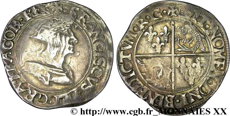FRANCOIS I Teston du Dauphiné, 2e type n.d. Romans XF
