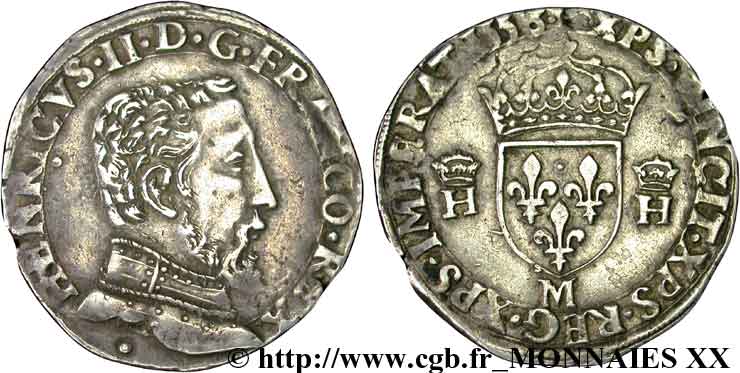 HENRY II Teston à la tête nue, 5e type 1556 Toulouse MBC