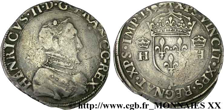 CHARLES IX. COINAGE AT THE NAME OF HENRY II Teston à la tête nue, 1er type 156[?] Rouen SS