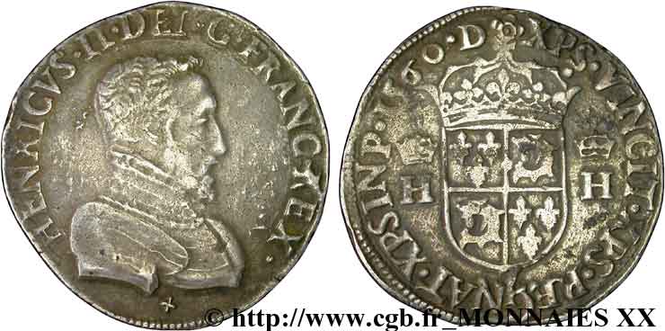 FRANCIS II. COINAGE IN THE NAME OF HENRY II Teston du Dauphiné à la tête nue 1560 Grenoble XF