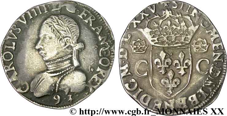 HENRY III. COINAGE AT THE NAME OF CHARLES IX Teston, 2e type 1575 (MDLXXV) Rennes q.SPL