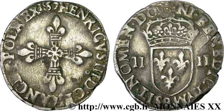 HENRY III Quart d écu, croix de face 1587 Rennes SS
