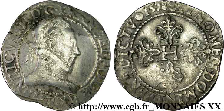 HENRI III Franc au col plat 1578 Rouen TTB