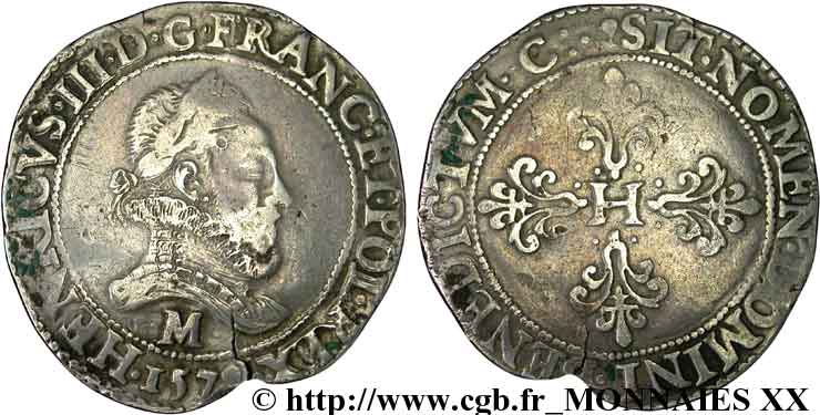 HENRY III Franc au col fraisé 1579 Toulouse XF