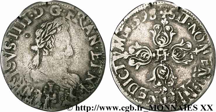 HENRI IV LE GRAND Quart de franc, type de Limoges 1598 Limoges TB+