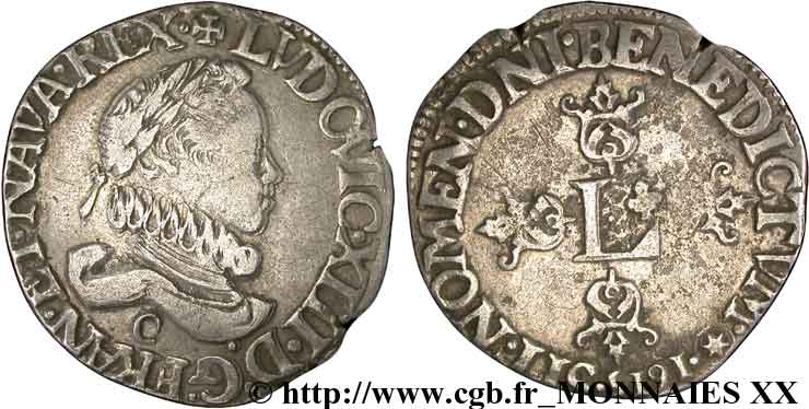 LOUIS XIII LE JUSTE Demi-franc au grand buste lauré et au col fraisé 1615 Saint-Lô TTB