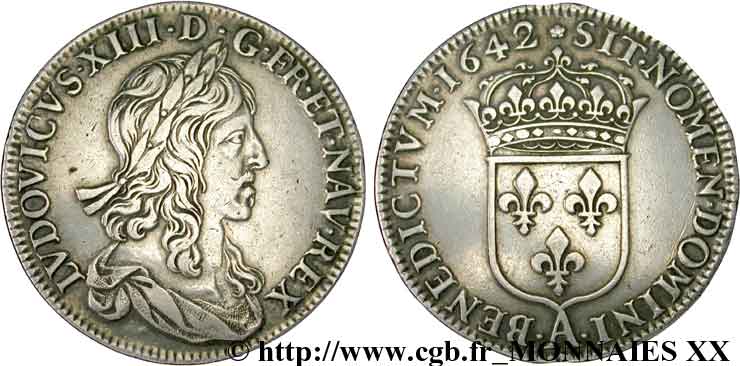 LOUIS XIII  Demi-écu, buste drapé (1er buste de Jean Warin) 1642 Paris, Monnaie de Matignon q.SPL