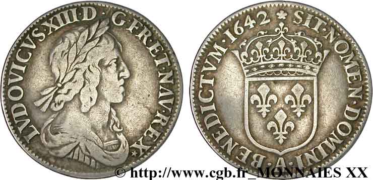 LOUIS XIII Quart d écu, buste drapé et cuirassé (2e buste de Jean Warin) 1642 Paris, Monnaie de Matignon VF/XF