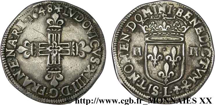 LOUIS XIV  THE SUN KING  Quart d écu, 1er type 1648 Bayonne SS