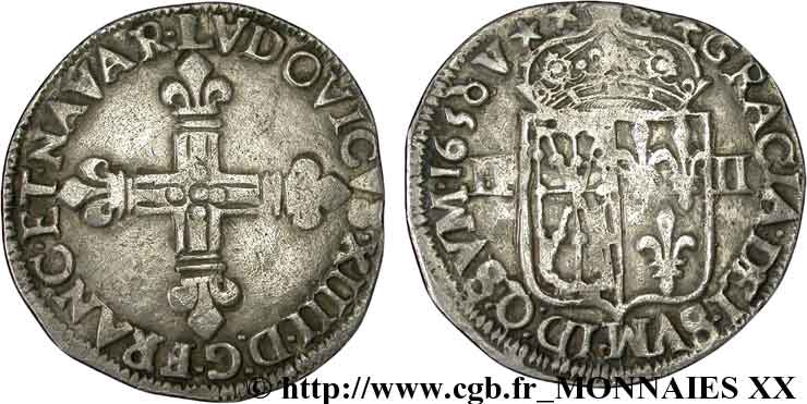 LOUIS XIV  THE SUN KING  Quart d écu de Navarre 1650 Saint-Palais SS