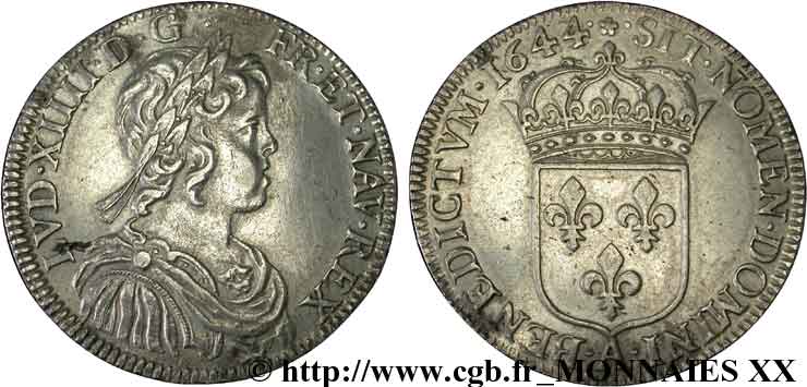 LOUIS XIV LE GRAND OU LE ROI SOLEIL Demi-écu à la mèche courte 1644 Paris, Monnaie de Matignon TTB+