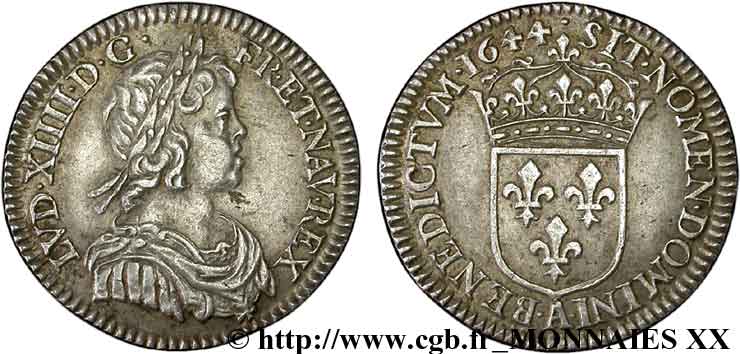 LOUIS XIV  THE SUN KING  Douzième d écu à la mèche courte 1644 Paris, Monnaie du Louvre q.SPL