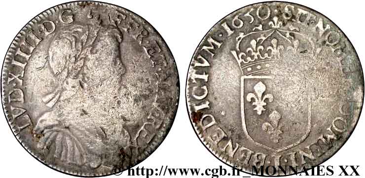 LOUIS XIV  THE SUN KING  Demi-écu à la mèche longue 1650 Limoges VF