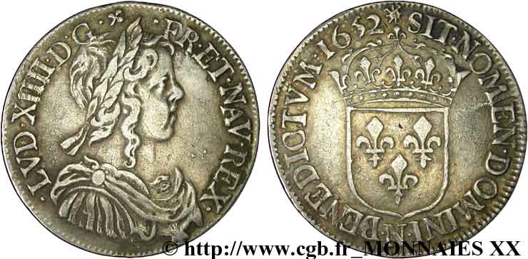 LOUIS XIV  THE SUN KING  Demi-écu à la mèche longue 1652 Montpellier XF