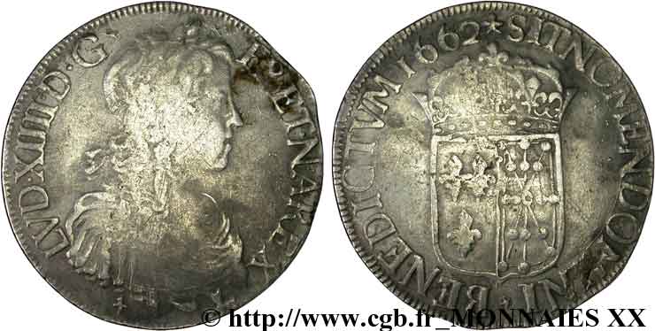 LOUIS XIV LE GRAND OU LE ROI SOLEIL Écu de Navarre à la mèche longue 1662 Saint-Palais TB+