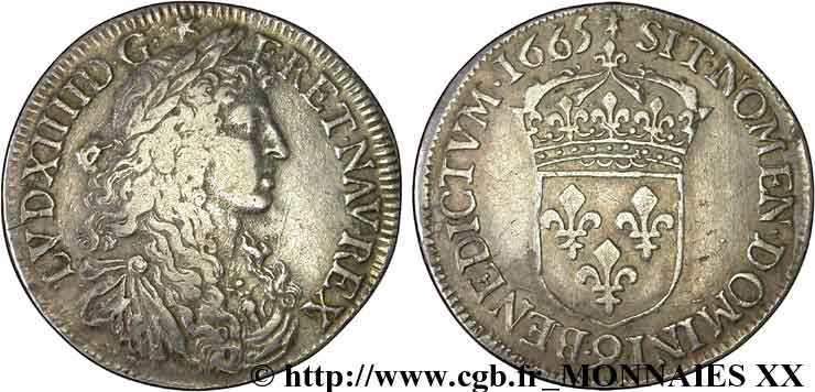 LOUIS XIV LE GRAND OU LE ROI SOLEIL Demi-écu au buste juvénile, 3e type 1665 Rennes TTB