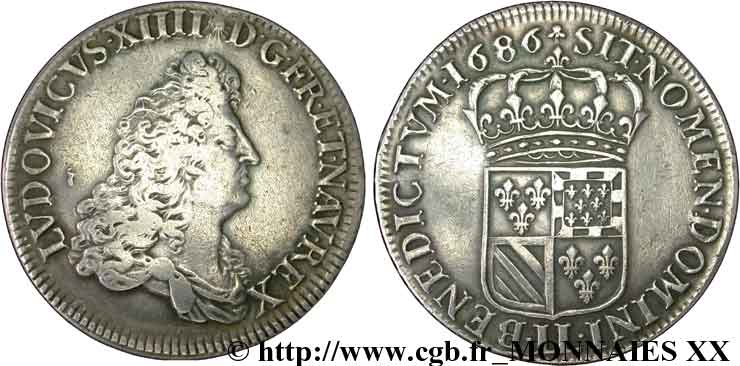 LOUIS XIV  THE SUN KING  Écu de Flandre 1686 Lille q.BB/q.SPL