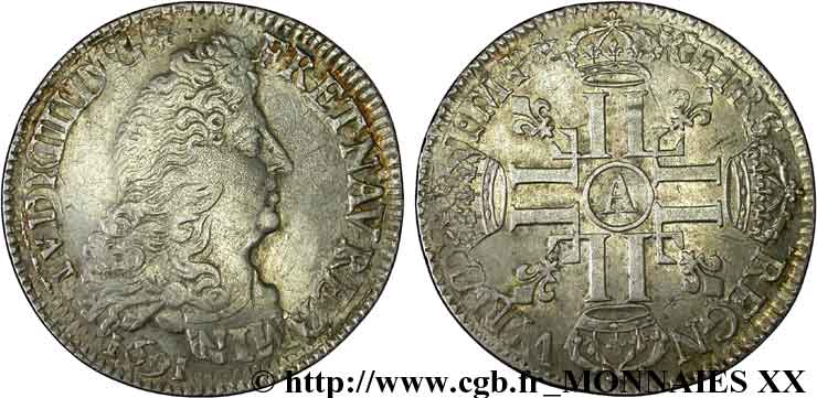 LOUIS XIV  THE SUN KING  Demi-écu aux huit L, 1er type 1691 Paris q.BB/BB