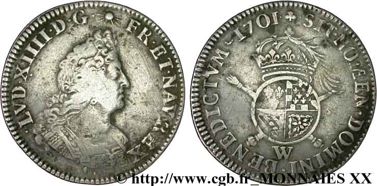 LOUIS XIV  THE SUN KING  Demi-écu de Flandre aux insignes 1701 Lille q.BB