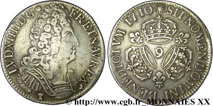 LOUIS XIV &nbsp;THE SUN KING&nbsp; Écu aux trois couronnes 1710 Rennes fSS/SS