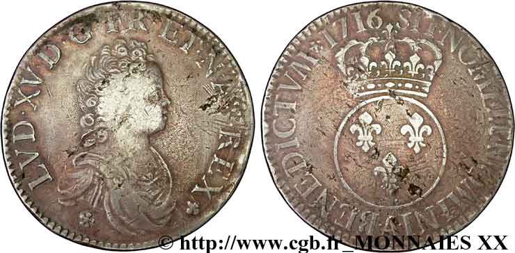 LOUIS XV DIT LE BIEN AIMÉ Écu dit  vertugadin  1716 Paris TB+