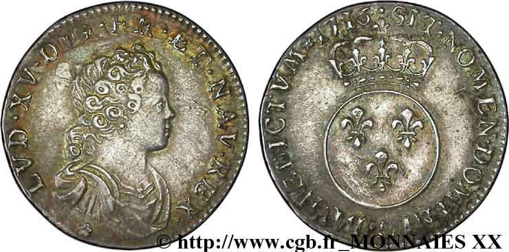 LOUIS XV  THE WELL-BELOVED  Dixième d écu dit  vertugadin  1716 Lyon AU