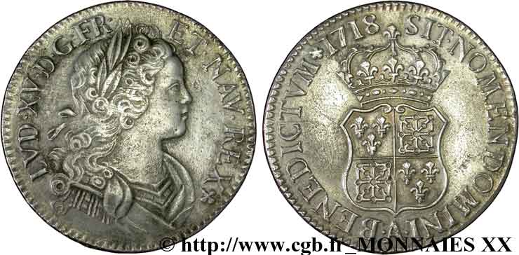 LOUIS XV DIT LE BIEN AIMÉ Écu de Navarre 1718 Paris TTB+