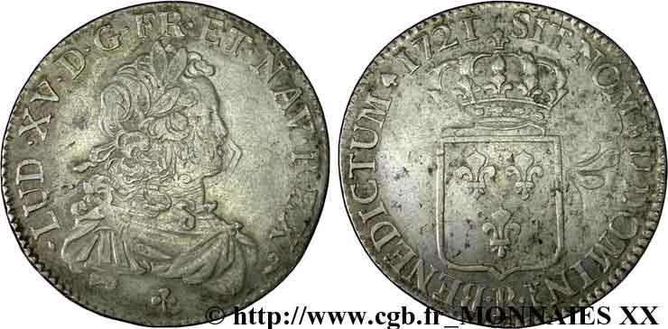LOUIS XV DIT LE BIEN AIMÉ Écu de France 1721 Rouen TTB