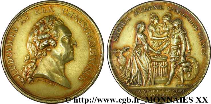 LOUIS XV  THE WELL-BELOVED  Médaille en vermeil du mariage du Dauphin Louis et de l Archiduchesse Marie-Antoinette EBC