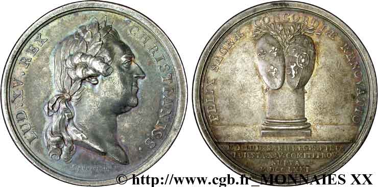 LOUIS XV  THE WELL-BELOVED  Médaille Ar 42, mariage de Louis Stanislas et de Marie-Josèphe de Sardaigne AU