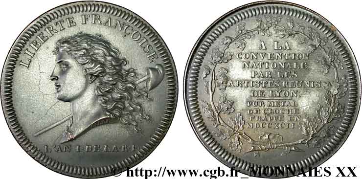 REVOLUTION COINAGE Essai de Galle à la liberté de poids lourd 1792 (MDCCXCII) Lyon MS