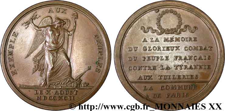 NATIONALKONVENT Médaille en mémoire du combat des Tuileries du 10 août VZ