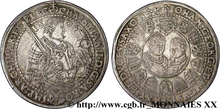GERMANY - DUCHY OF SAXONY - ALBERTINE LINE - CHRISTIAN II, JOHN-GEORGE AND AUGUSTUS Thaler 1604 Leipzig XF