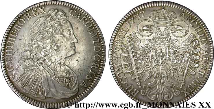 AUSTRIA - CHARLES VI Thaler 1737 Hall AU