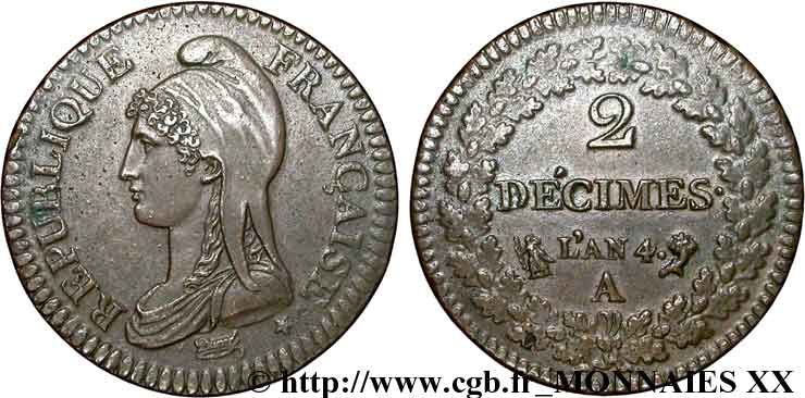 2 décimes Dupré 1796 Paris F.145/1 EBC 