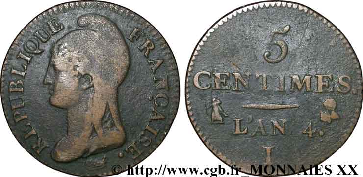 5 centimes Dupré, petit module 1796 Limoges F.113/2 MB 