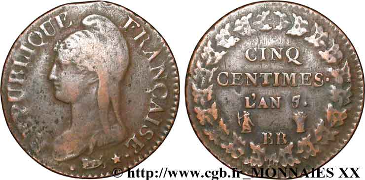 Cinq centimes Dupré, grand module 1799 Strasbourg F.115/61 BC 