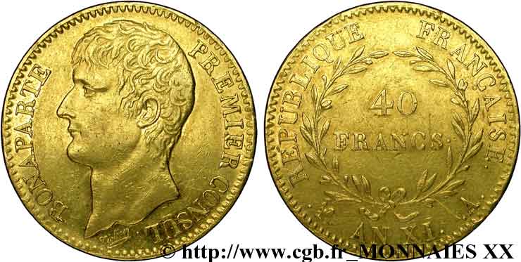 40 francs or Bonaparte Premier consul 1803 Paris F.536/1 XF 