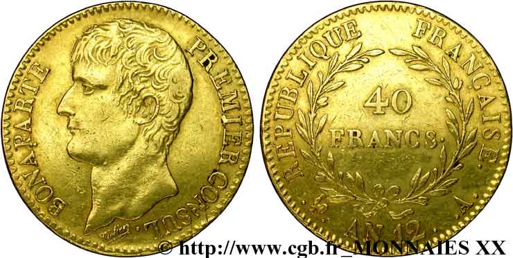 40 francs or Bonaparte Premier consul 1804 Paris F.536/6 TTB 