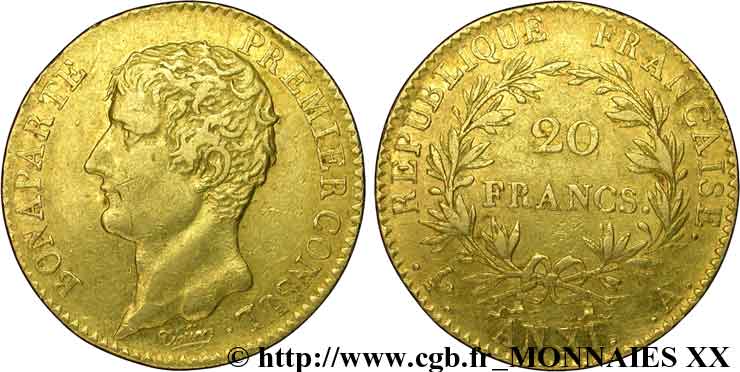 20 francs or Bonaparte Premier consul 1803 Paris F.510/1 XF 