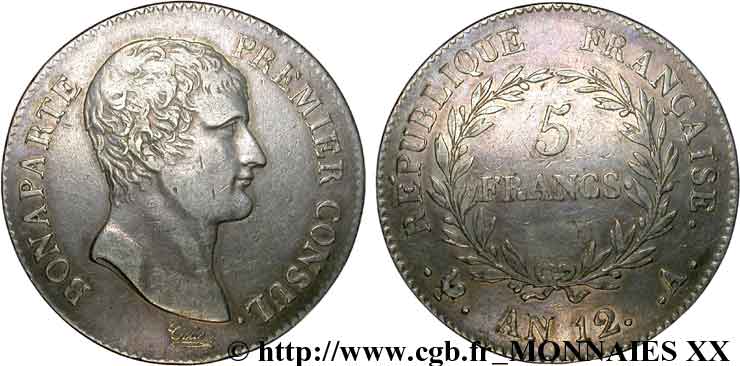 5 francs Bonaparte Premier consul 1804 Paris F.301/9 TTB 
