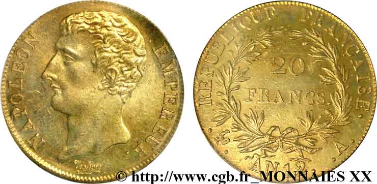 20 francs or, Napoléon empereur, buste intermédiaire 1804 Paris F.511/1 fST 